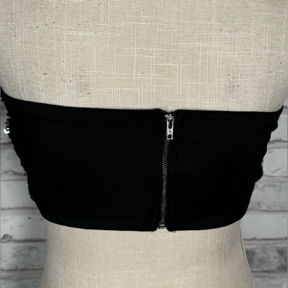 Black/Silver Reversible Sequin Zipper Back Tube T… - image 4
